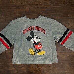 Disney Gray Mickey Mouse Graphic Sweatshirt with Red & Yellow Accents